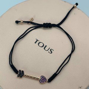 Tous San Valentín arrow Bracelet Rose Gold Vermeil with Gemstones and black Cord